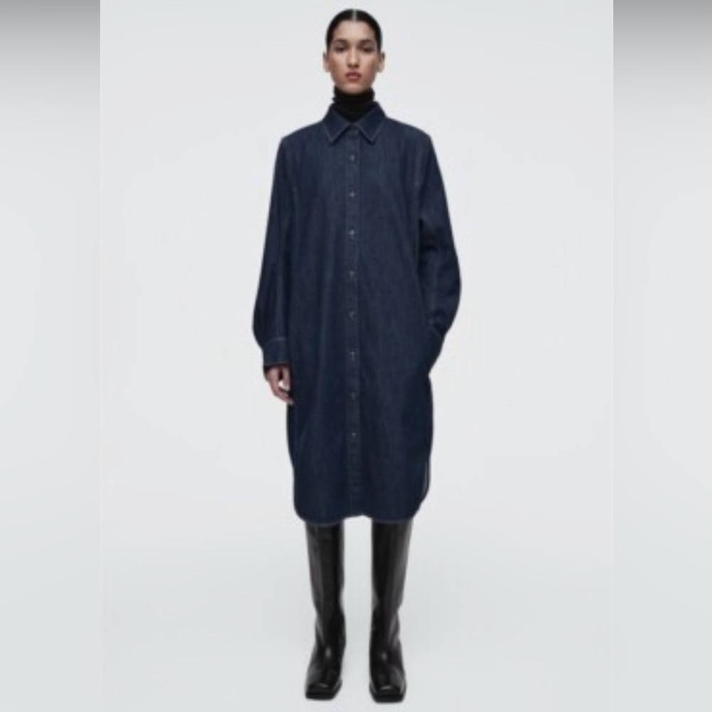 COS
Dark Blue Denim Shirt Dress with POCKETS!